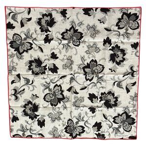 Saint Laurent Black and Gray Floral Silk Scarf with Red Trim